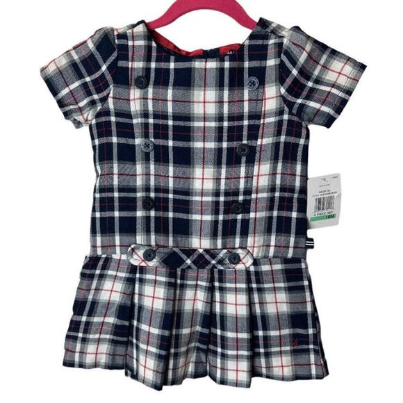 Nautica Navy Plaid Short Sleeve Dress Girls Size 18M NWT - Picture 1 of 4